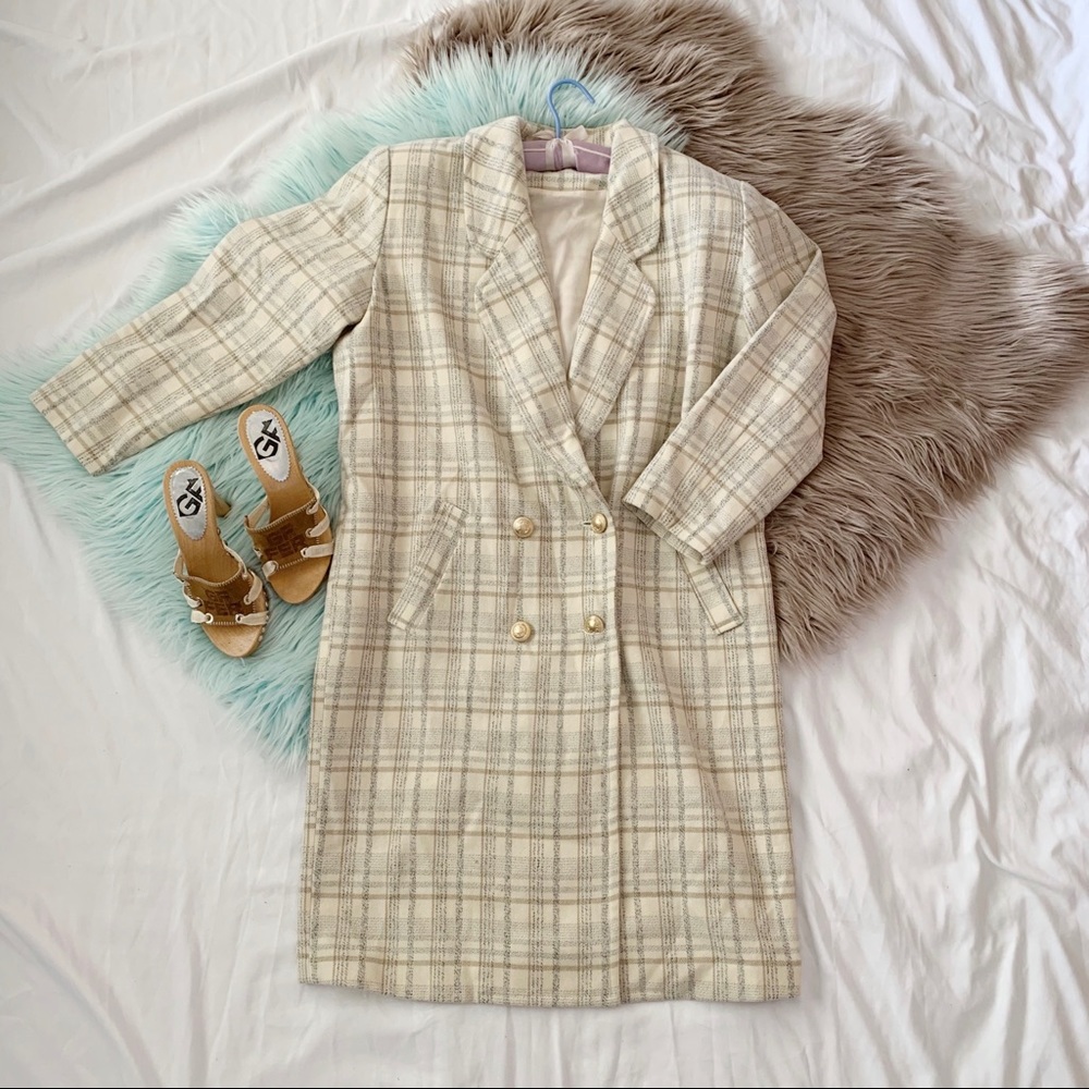 Vtg 80s Oversized Plaid Double Breasted Blazer - Picture 3 of 8